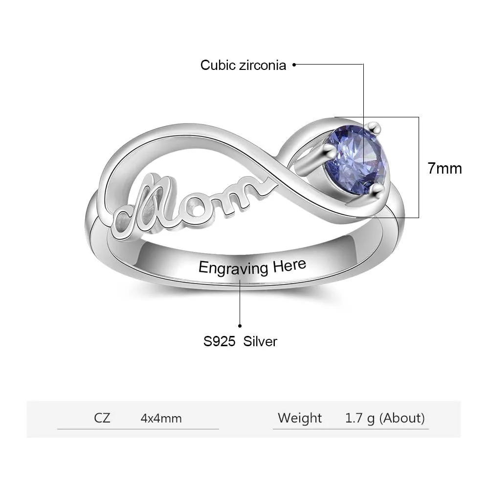 Personalized Engraved Names Birthstone Mom Jewelry 925 Sterling Silver Custom Rings For Women