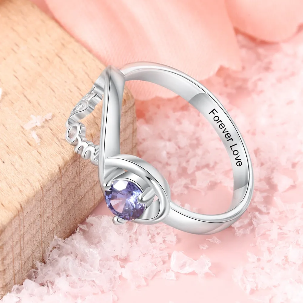 Personalized Engraved Names Birthstone Mom Jewelry 925 Sterling Silver Custom Rings For Women