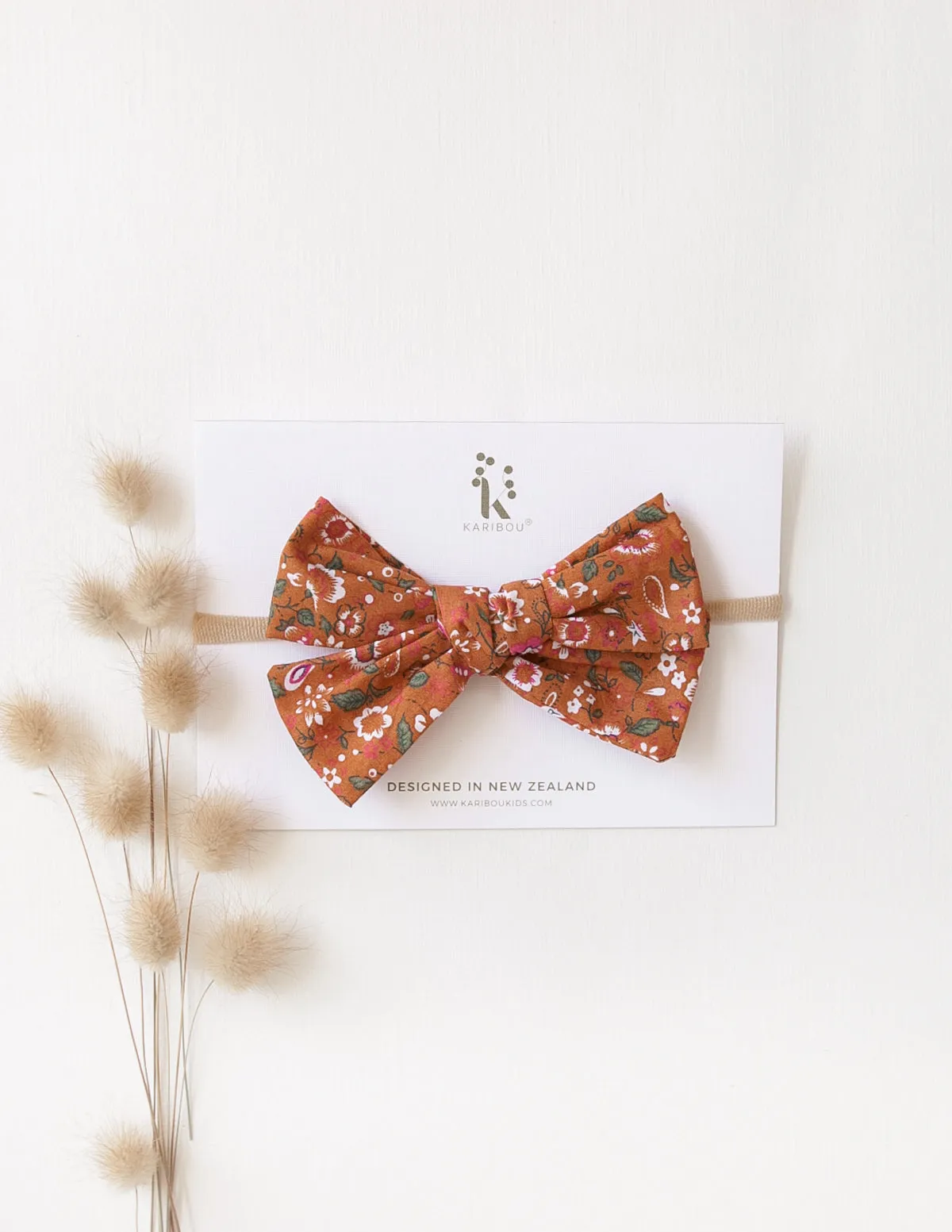 Poppy Cotton Bow Headband - Burnt Orange Floral