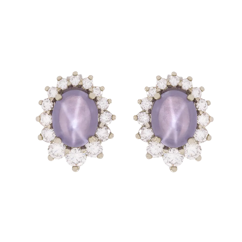 Purple Star Sapphire Diamond Halo Earrings