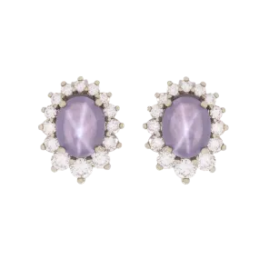 Purple Star Sapphire Diamond Halo Earrings