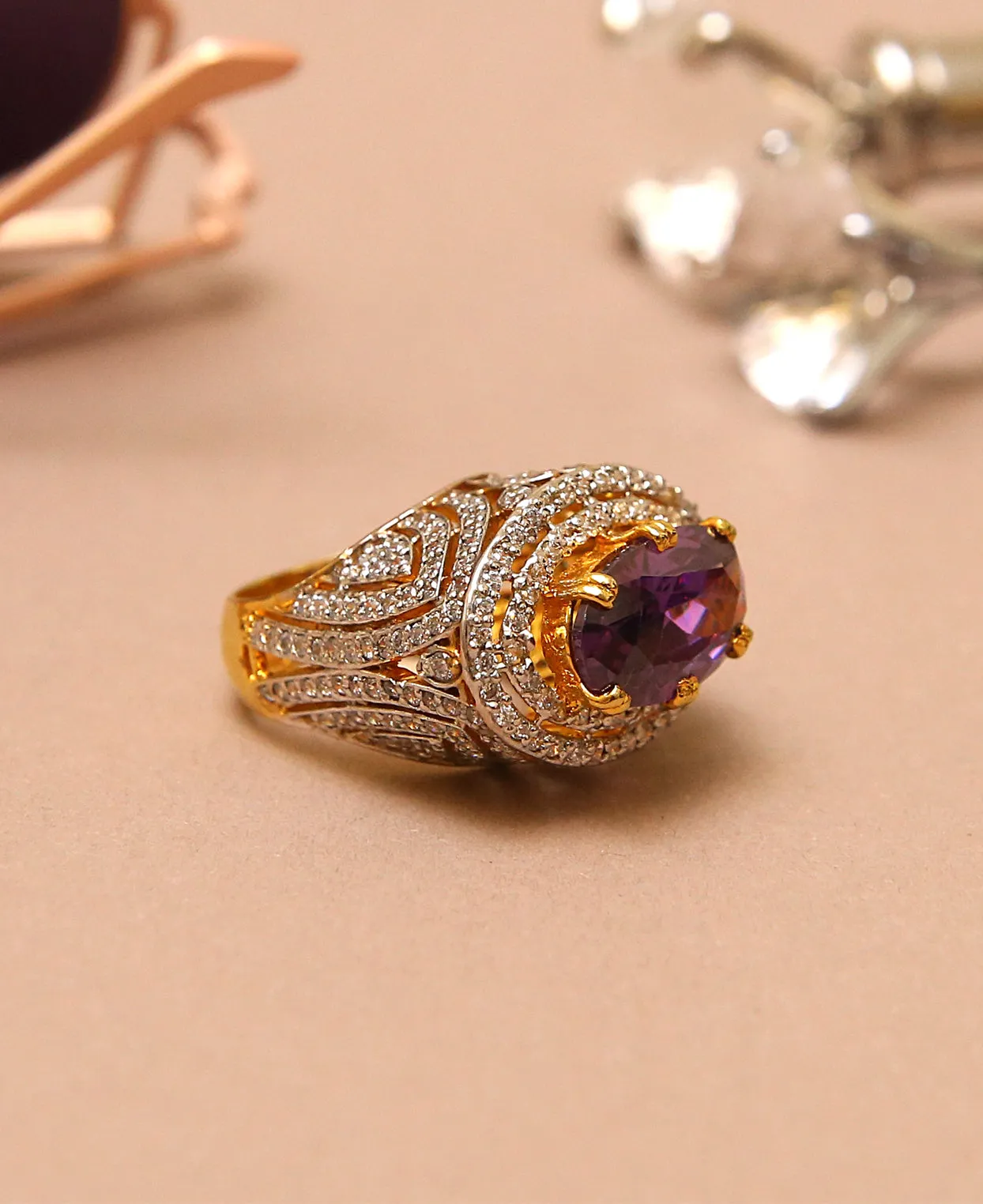 Purple Zircon Centred Ring