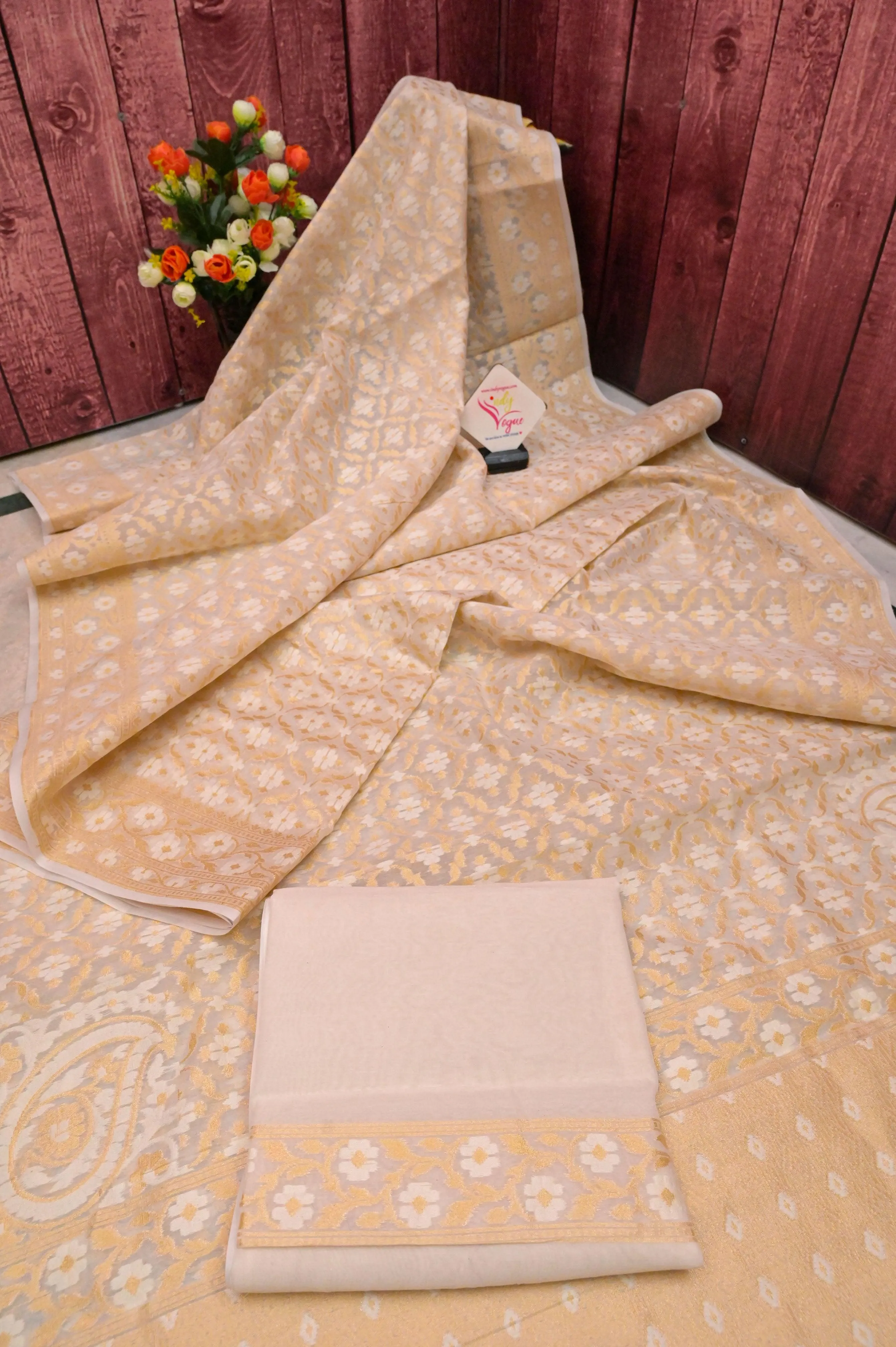 Rich Cream Color Chanderi Saree