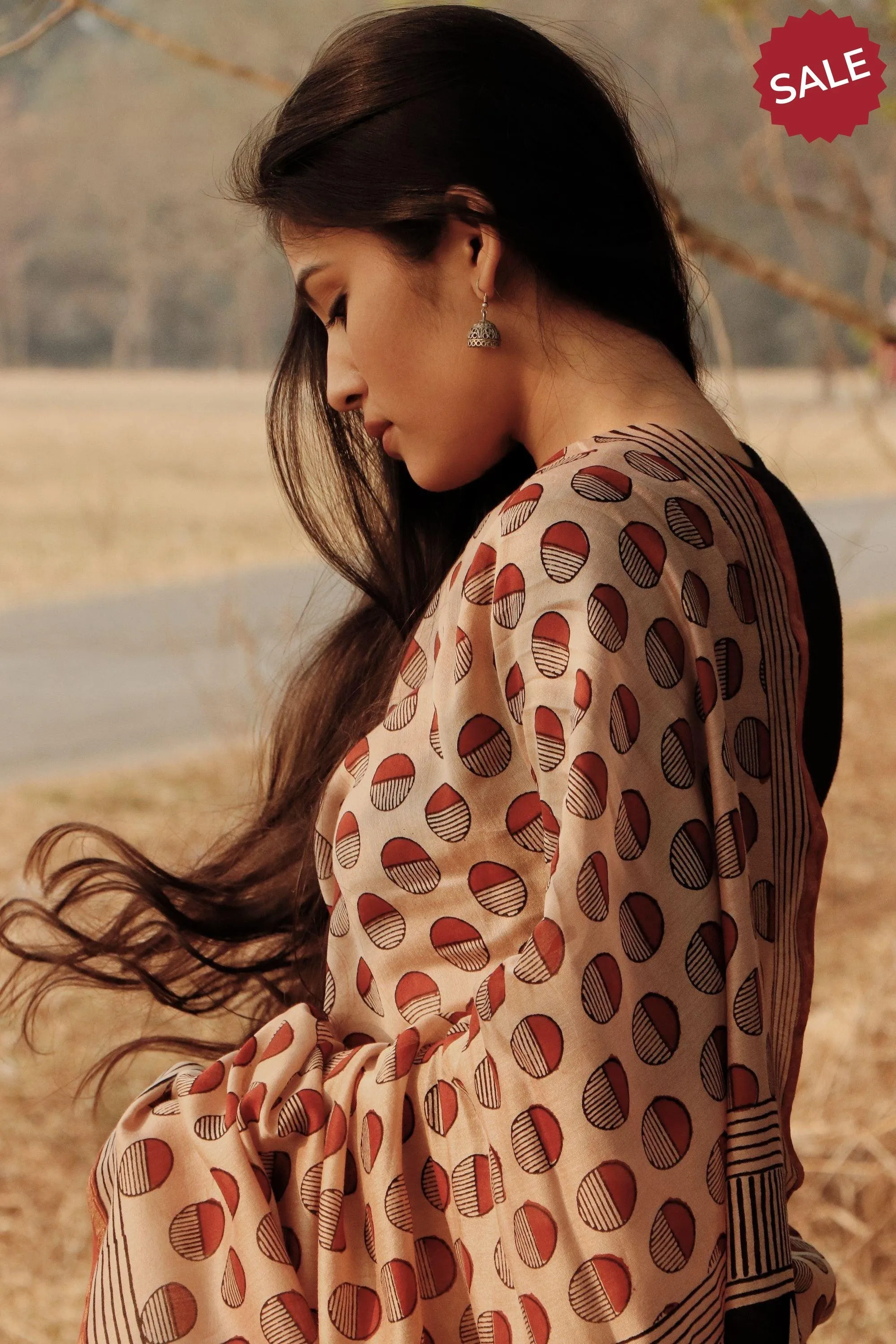 Roheda - Red Syahi Begar  handblockprinted silk cotton saree