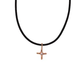 Rose Gold Diamond Cross Leather Necklace