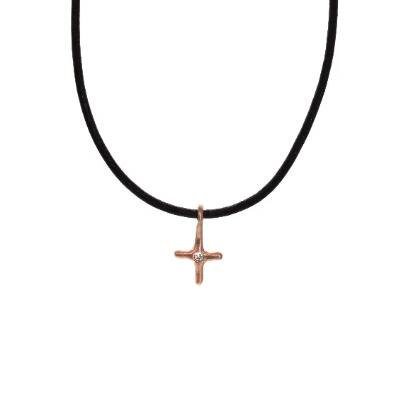 Rose Gold Diamond Cross Leather Necklace