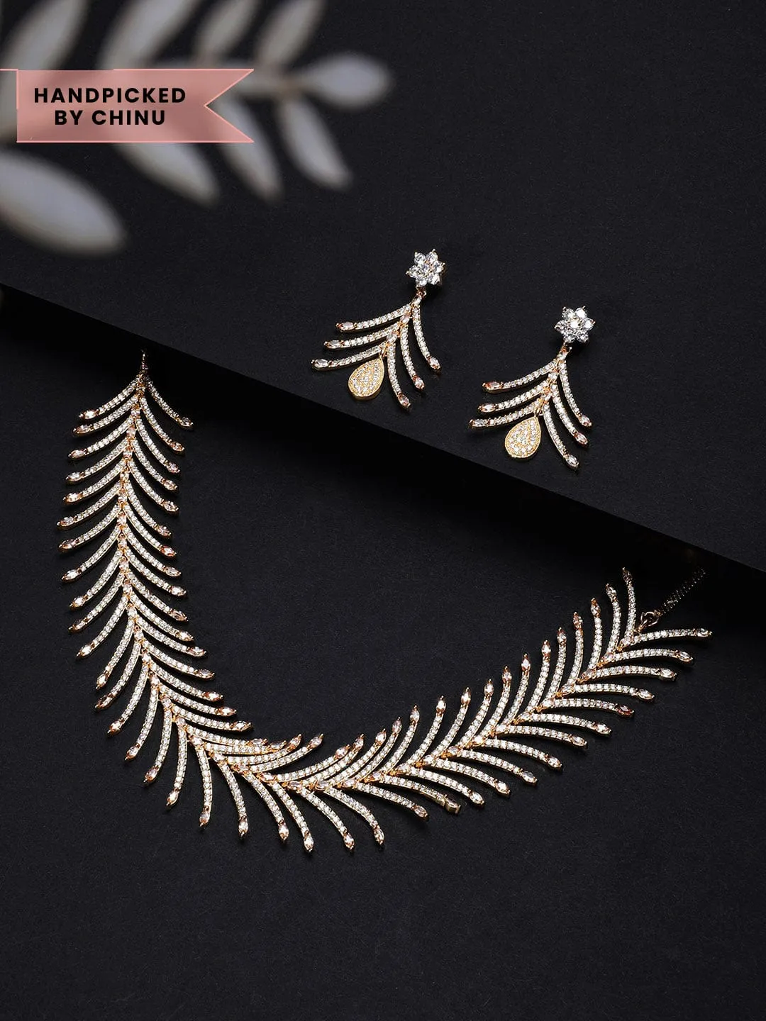 Rubans Gold Plated  Zircon Stone Studded Necklace Set