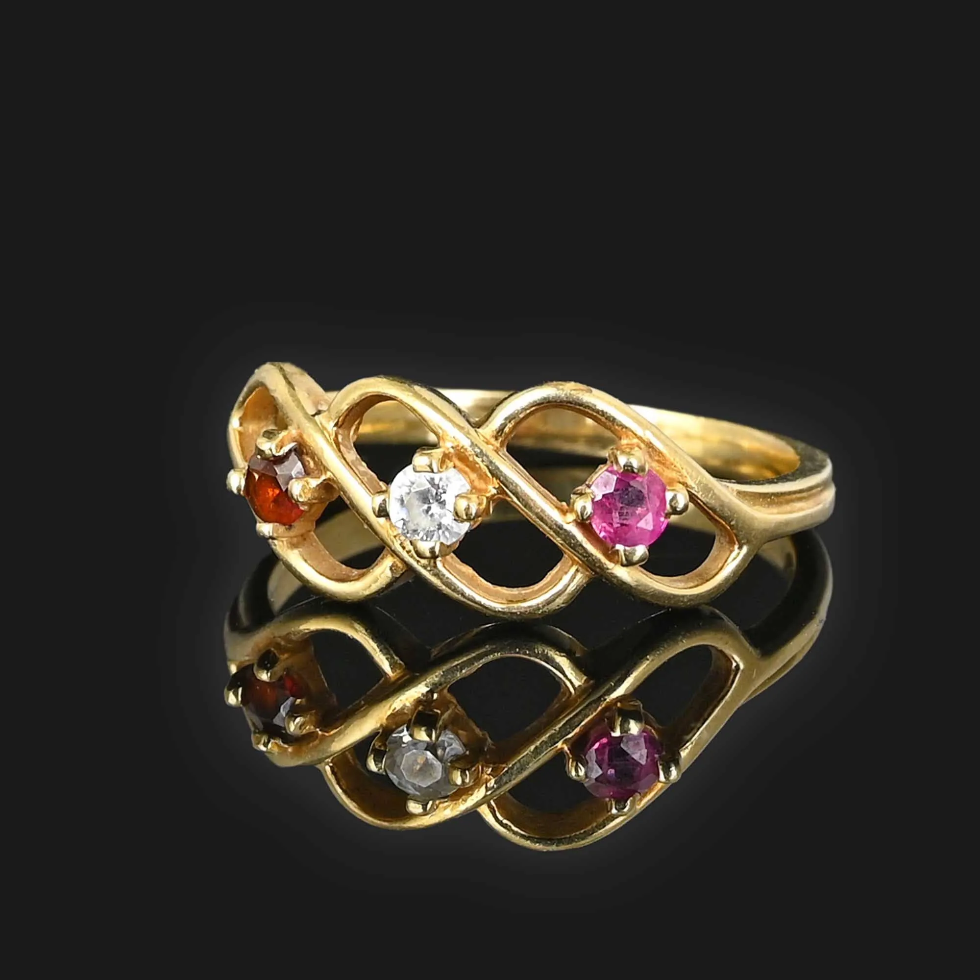 Ruby Garnet Spinel Infinity Ring in 10K Gold