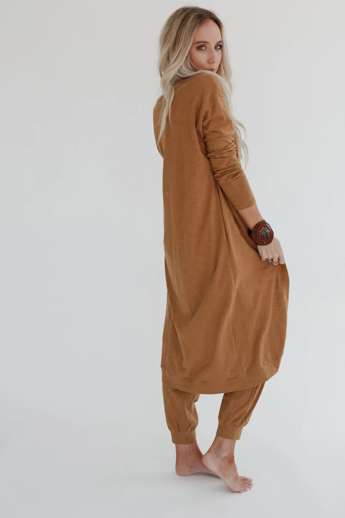 Set to Go Textured Jumpsuit And Cardigan Set - Camel