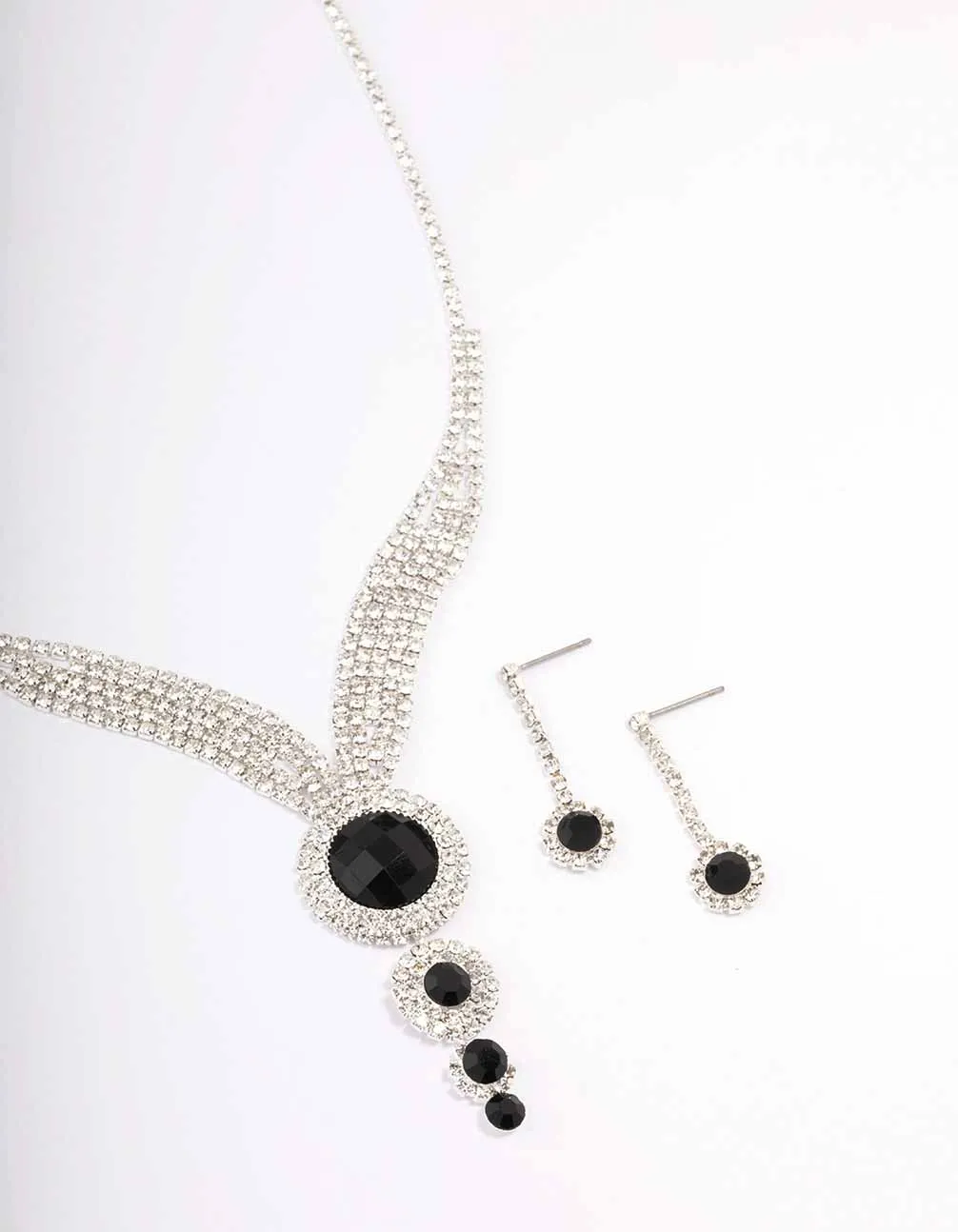 Silver & Black Diamante Circular Jewellery Set