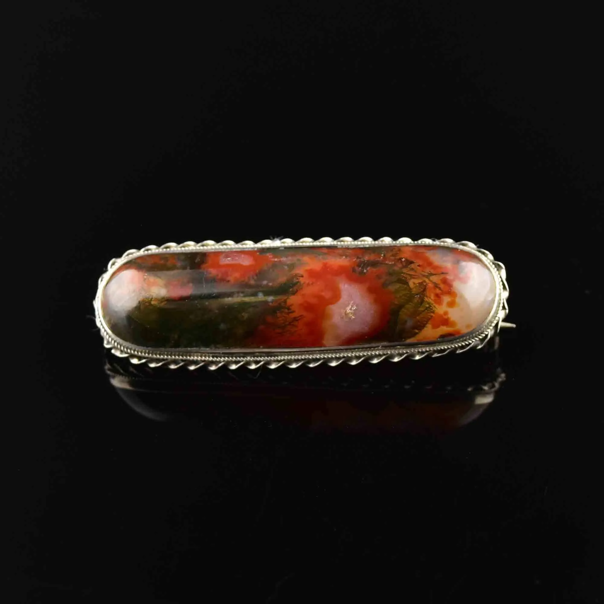 Silver Rope Scottish Moss Agate Brooch