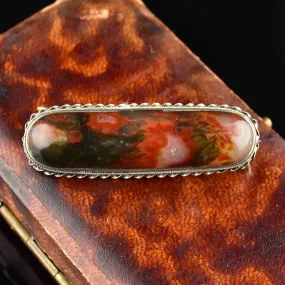 Silver Rope Scottish Moss Agate Brooch