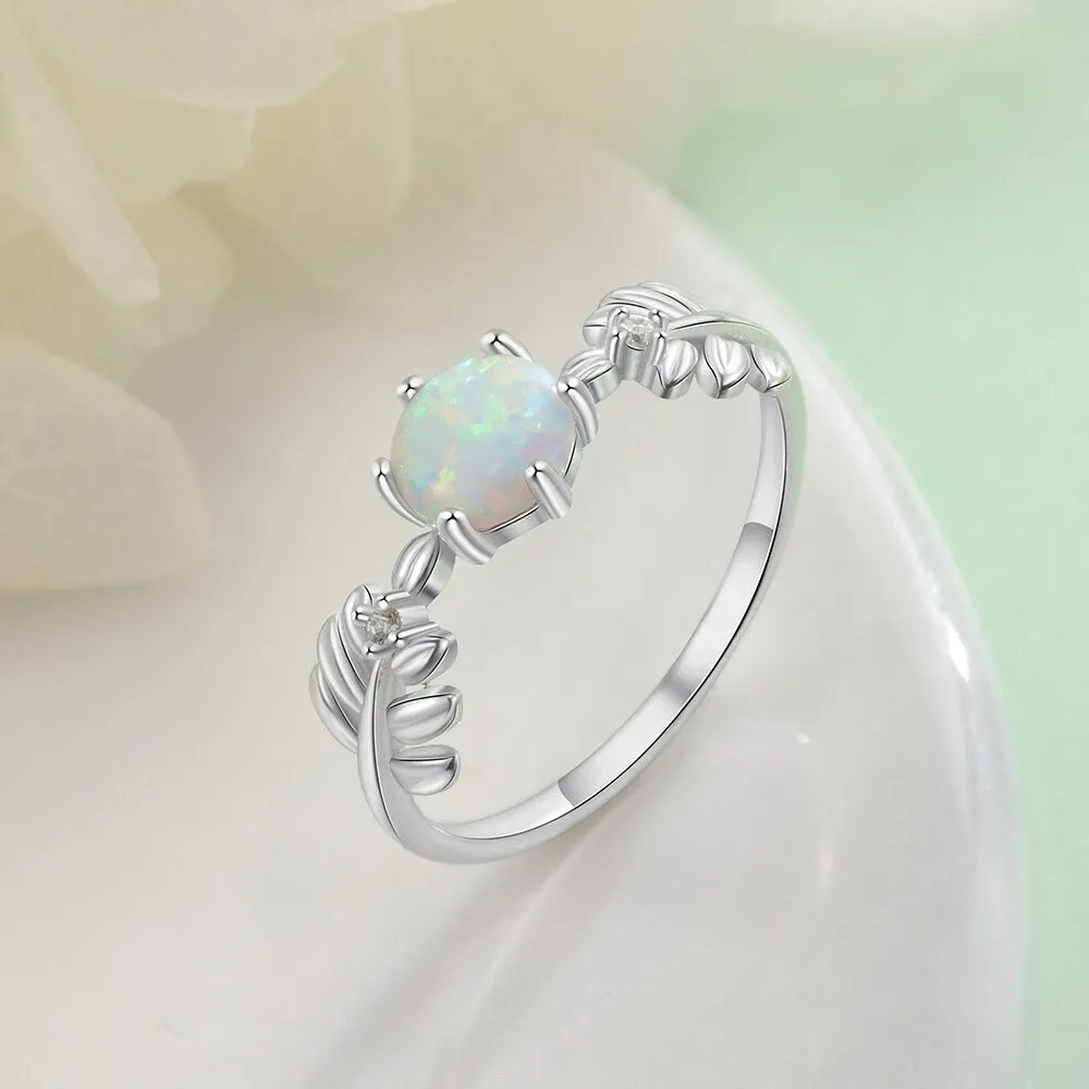 Silver Round White Opal Ring For Women