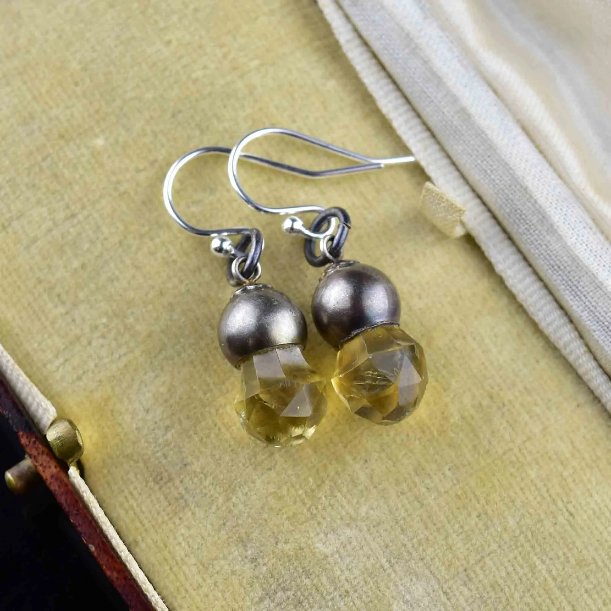 Silver Scottish Citrine Thistle Drop Earrings