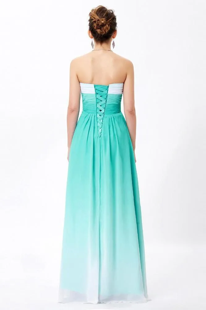 Simple Unique Ombre Green Spaghetti Straps Sweetheart A-Line Chiffon Prom Dresses