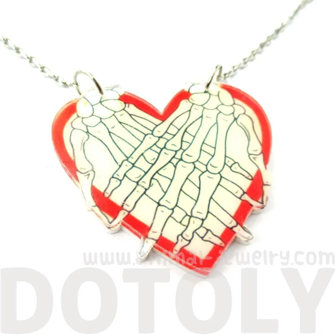 Skeleton Zombie Hands Over My Heart Shaped Pendant Necklace in Acrylic | DOTOLY