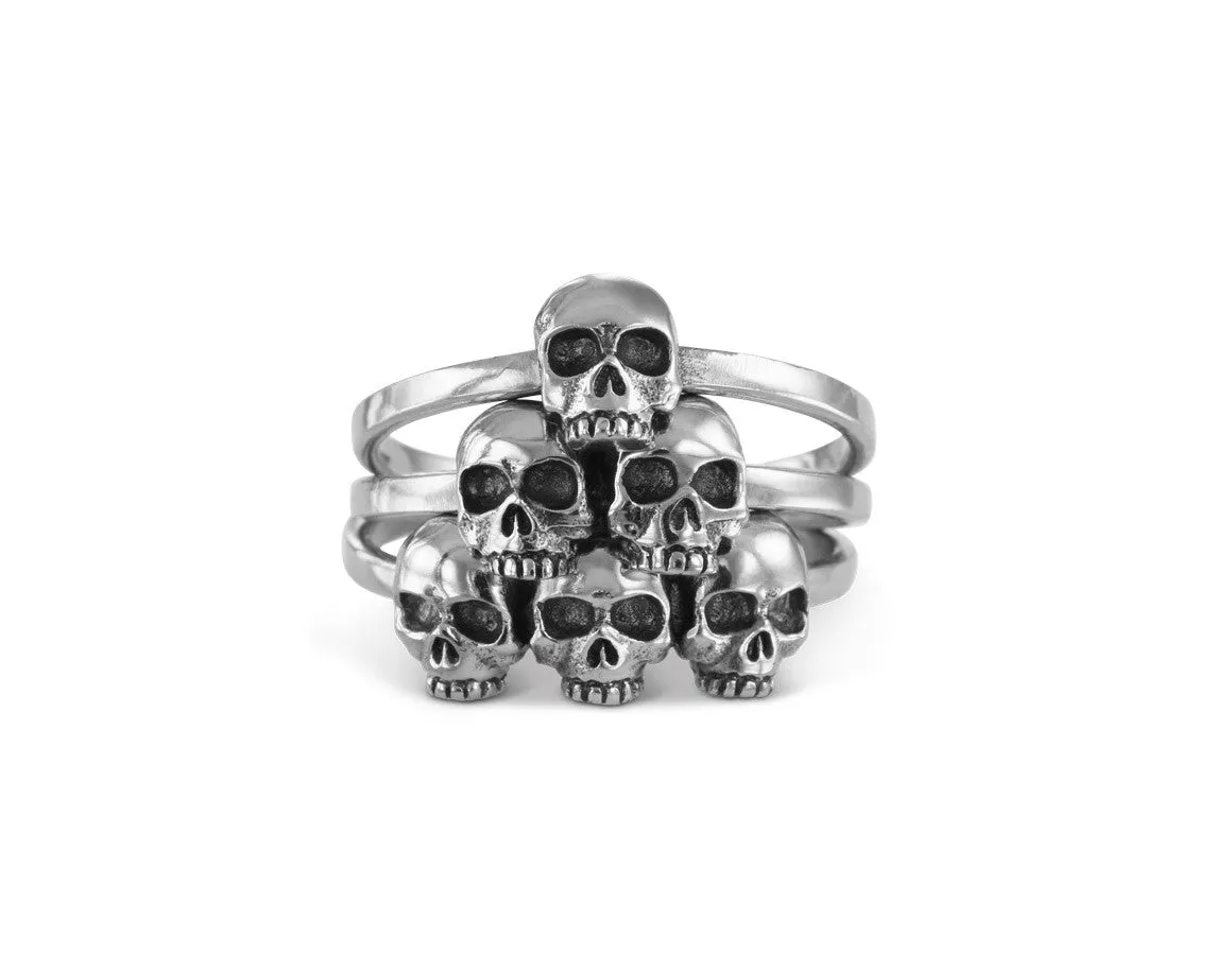 Skull Pyramid Stacking Rings - Silver