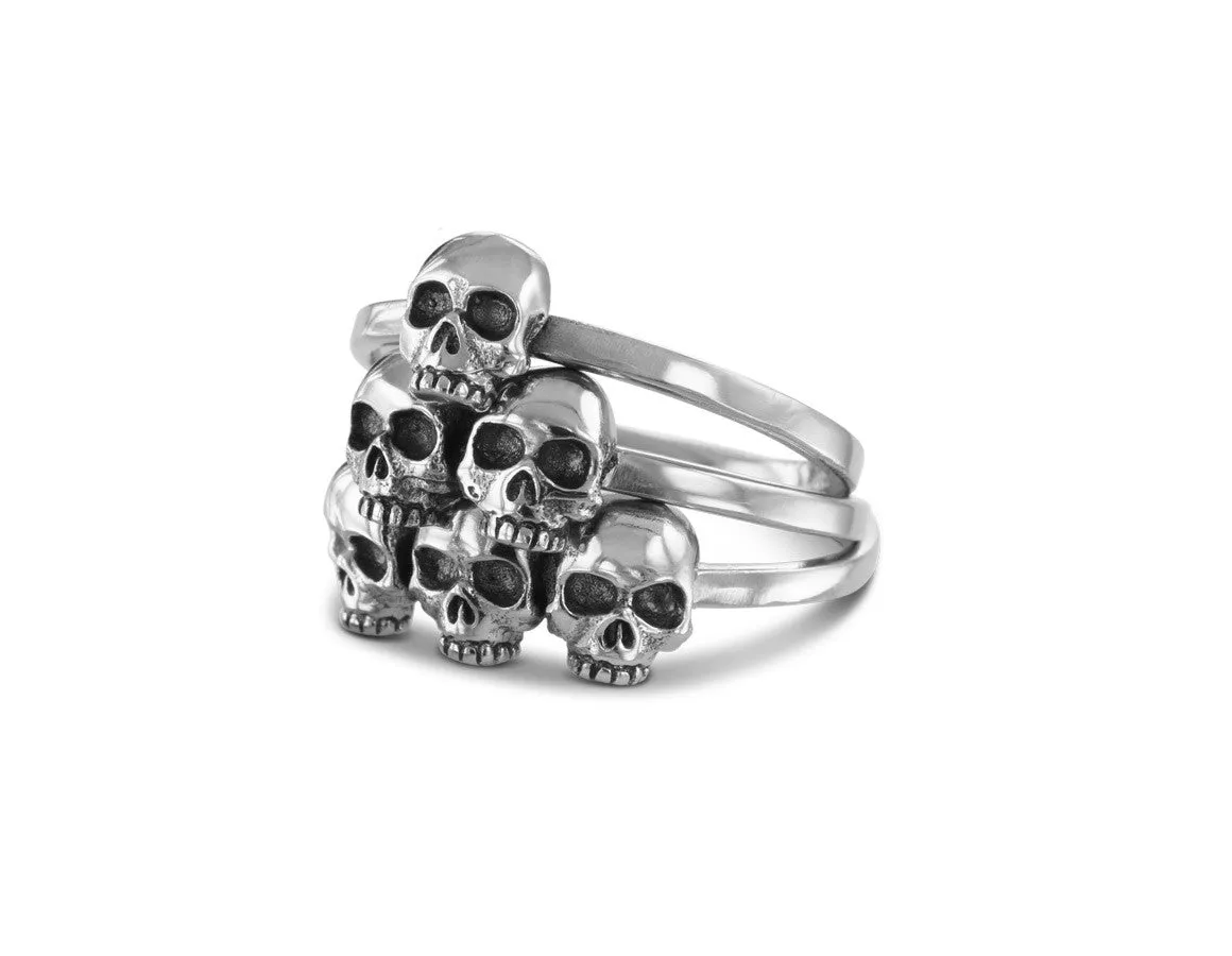 Skull Pyramid Stacking Rings - Silver