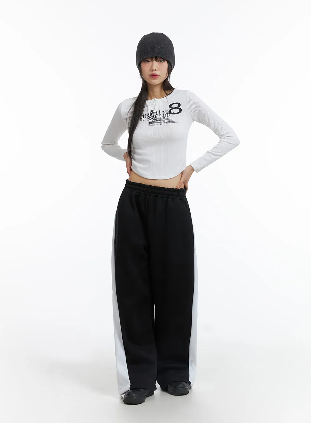 Slim Fit Graphic Lettering Long Sleeve Crop Top CJ412