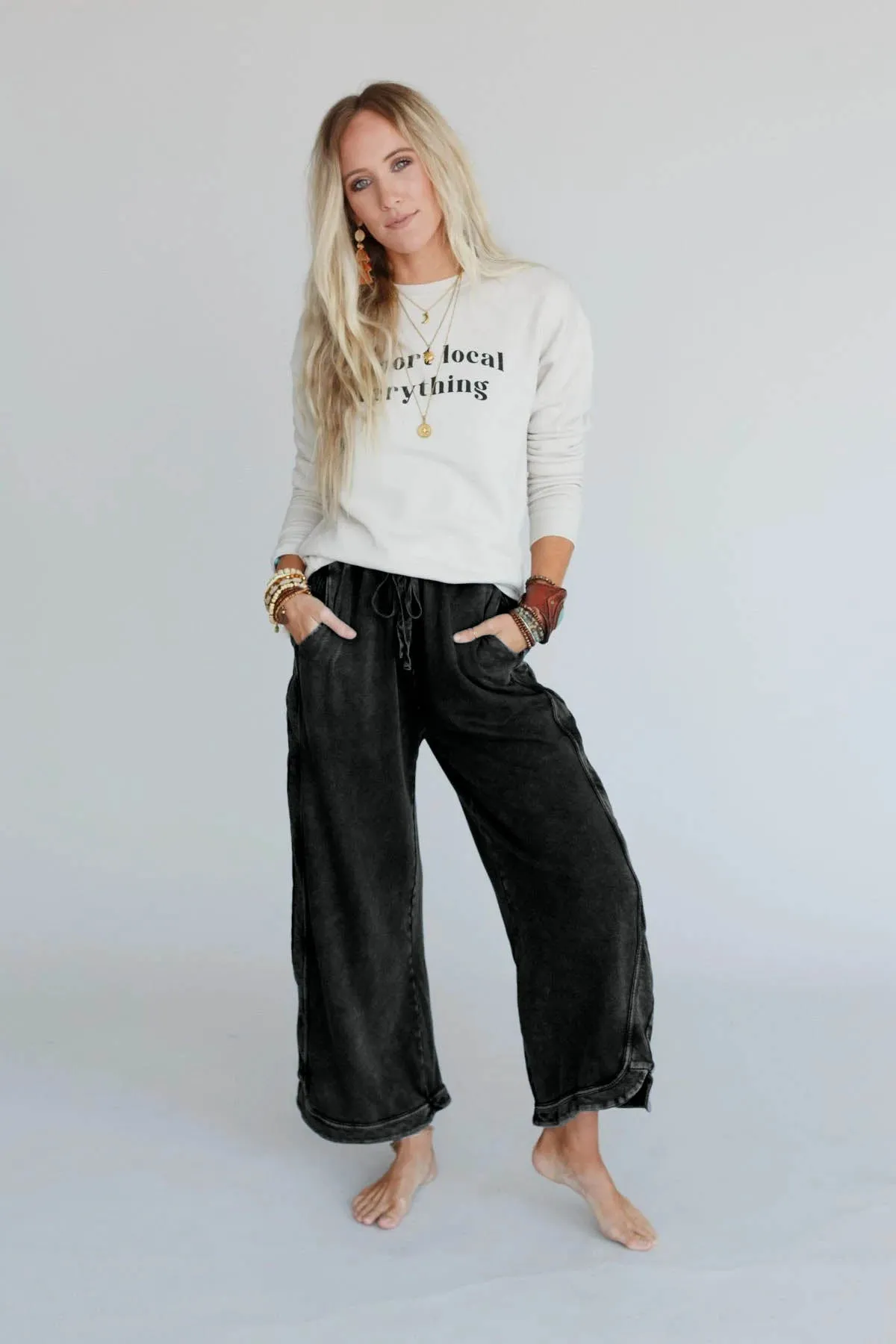 So Comfy Wide Leg Pant Cropped Length - Charcoal