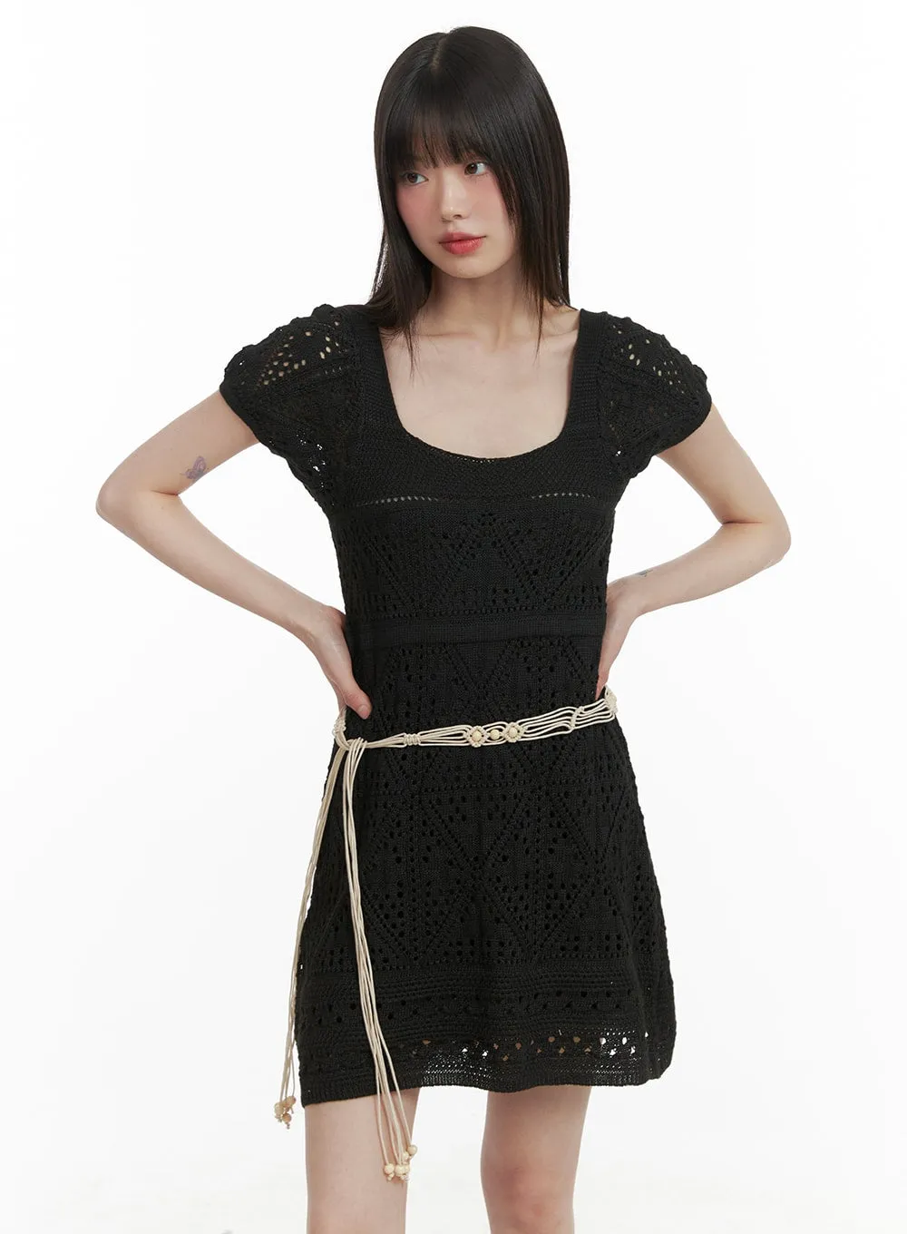 Solid Crochet Mini Dress CA411