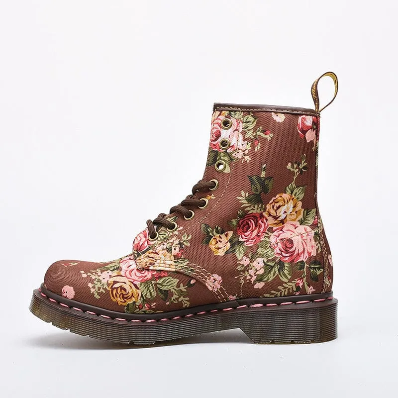 Spring Floral Round Head Canvas Boots