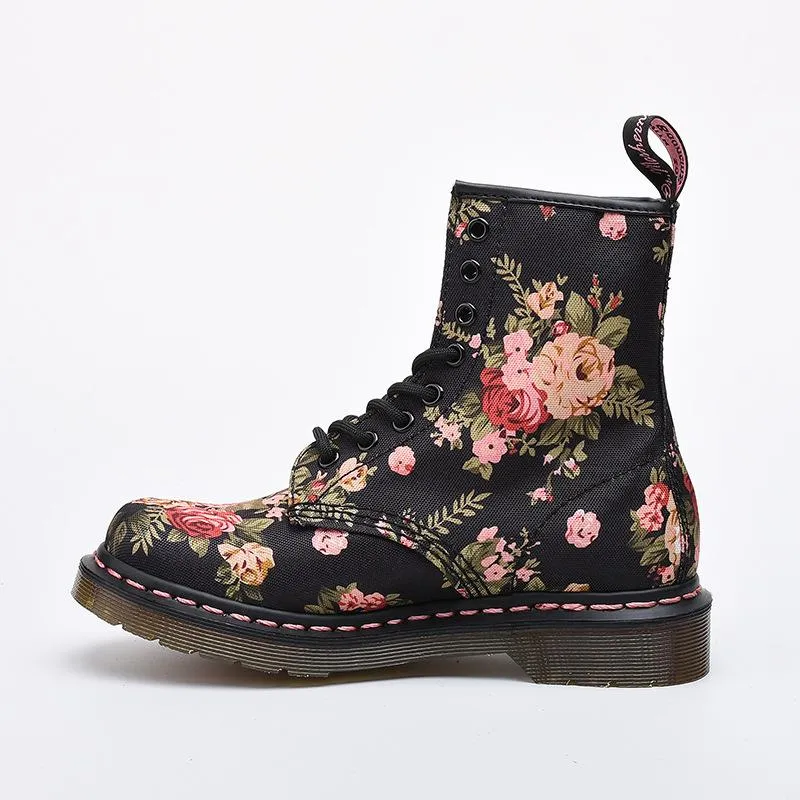 Spring Floral Round Head Canvas Boots