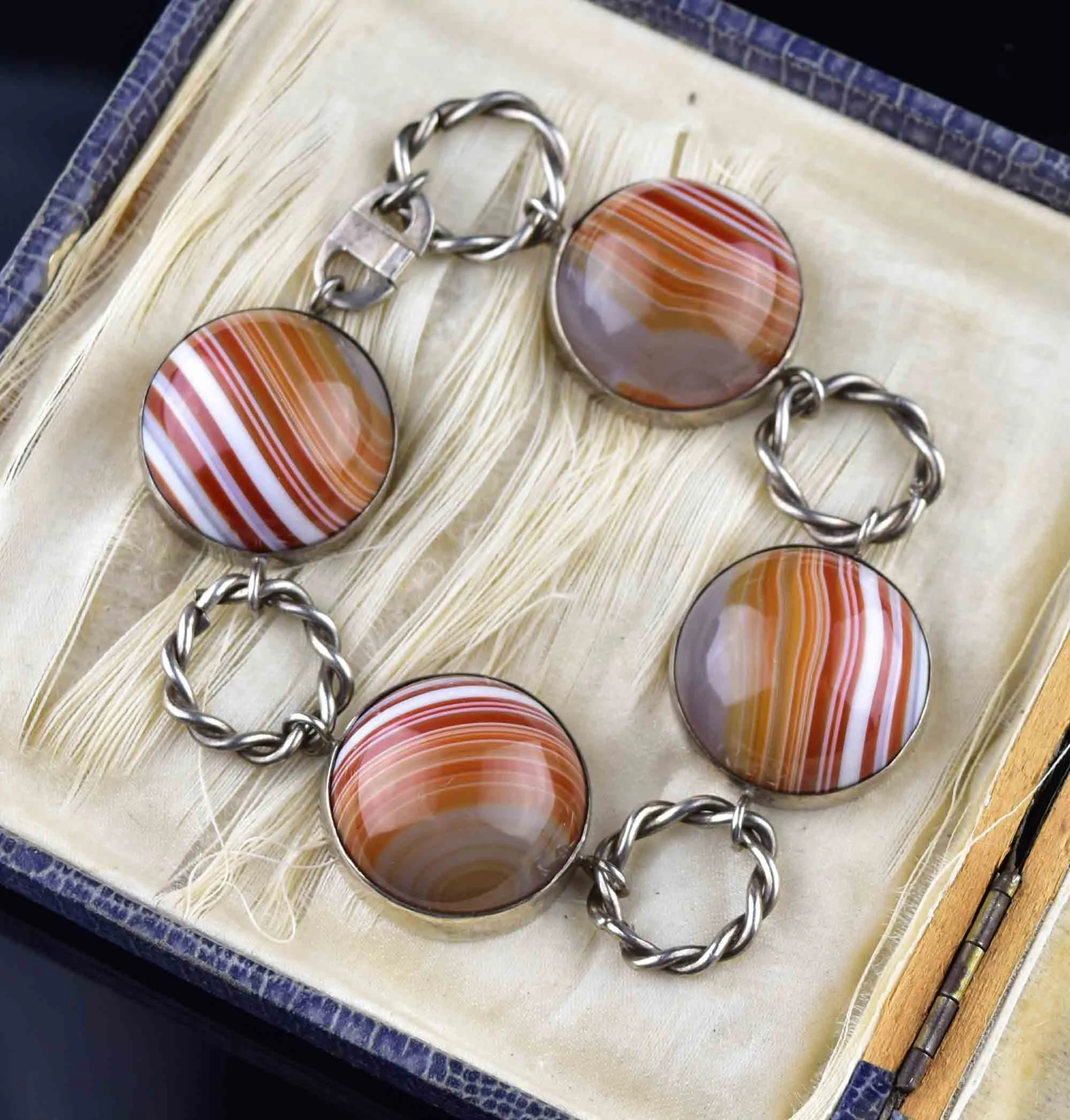 Sterling Silver Scottish Carnelian Banded Agate Bracelet