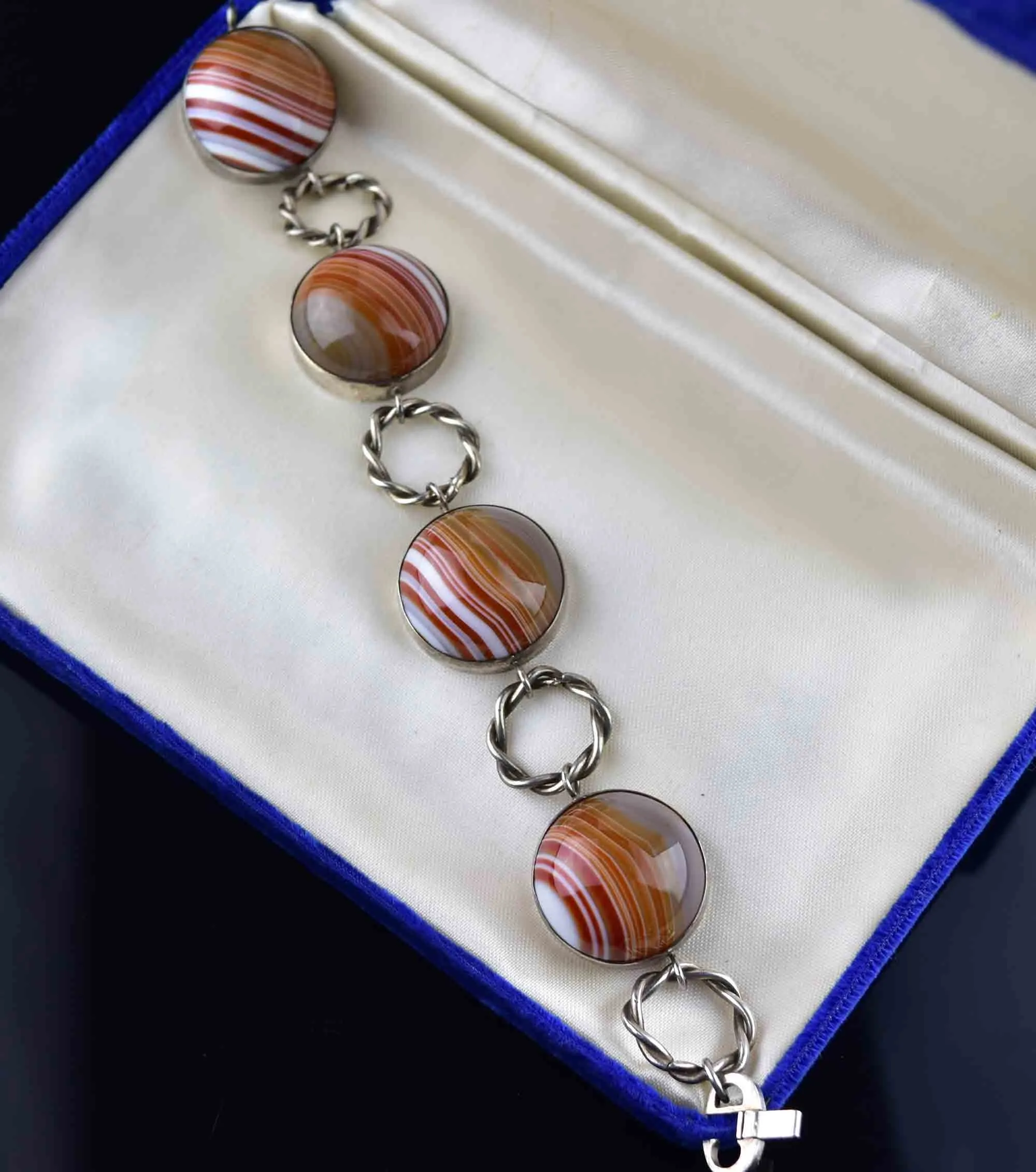 Sterling Silver Scottish Carnelian Banded Agate Bracelet