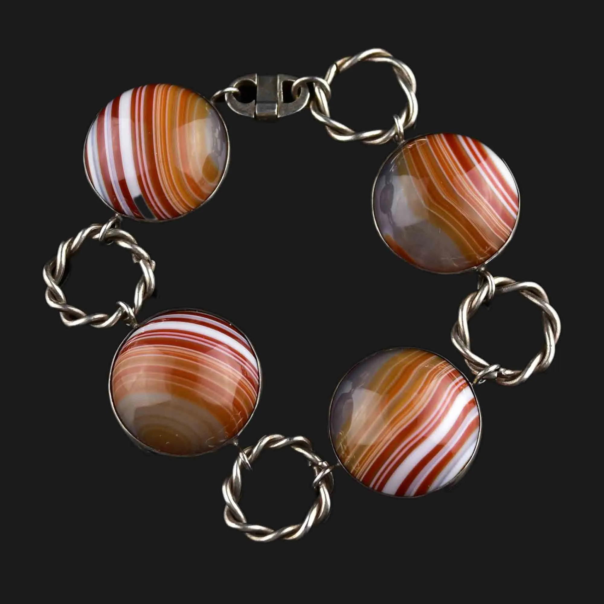 Sterling Silver Scottish Carnelian Banded Agate Bracelet