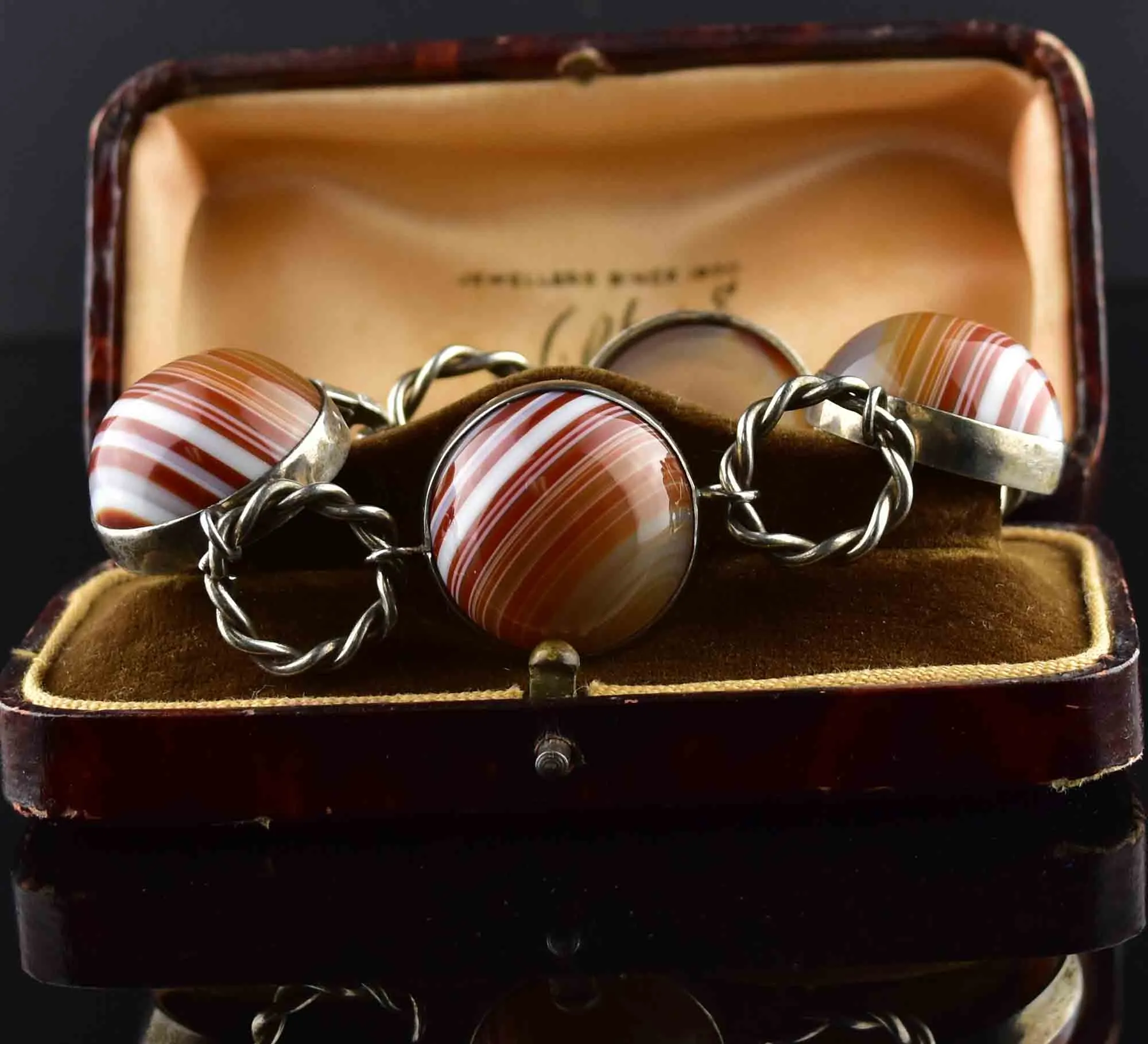 Sterling Silver Scottish Carnelian Banded Agate Bracelet