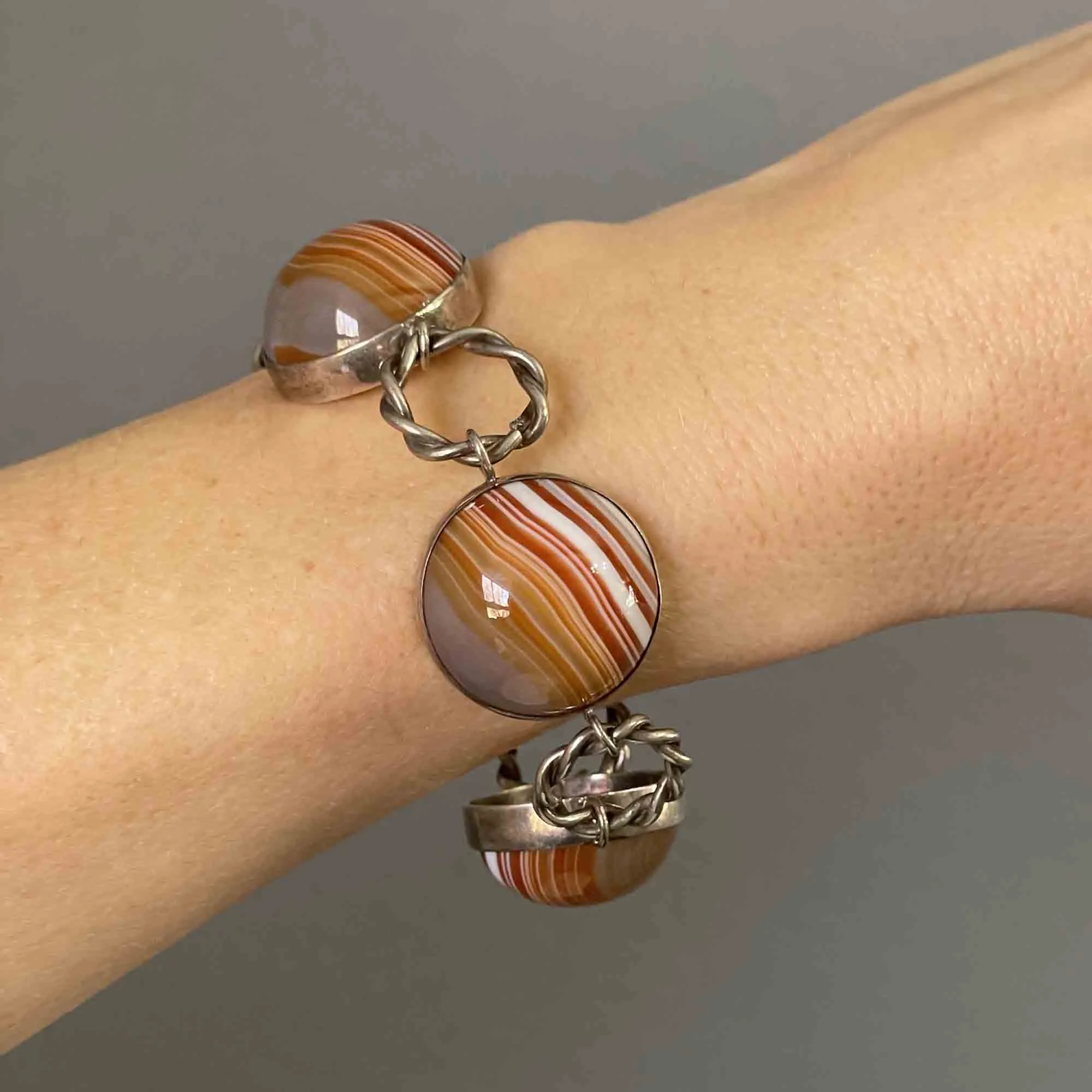 Sterling Silver Scottish Carnelian Banded Agate Bracelet