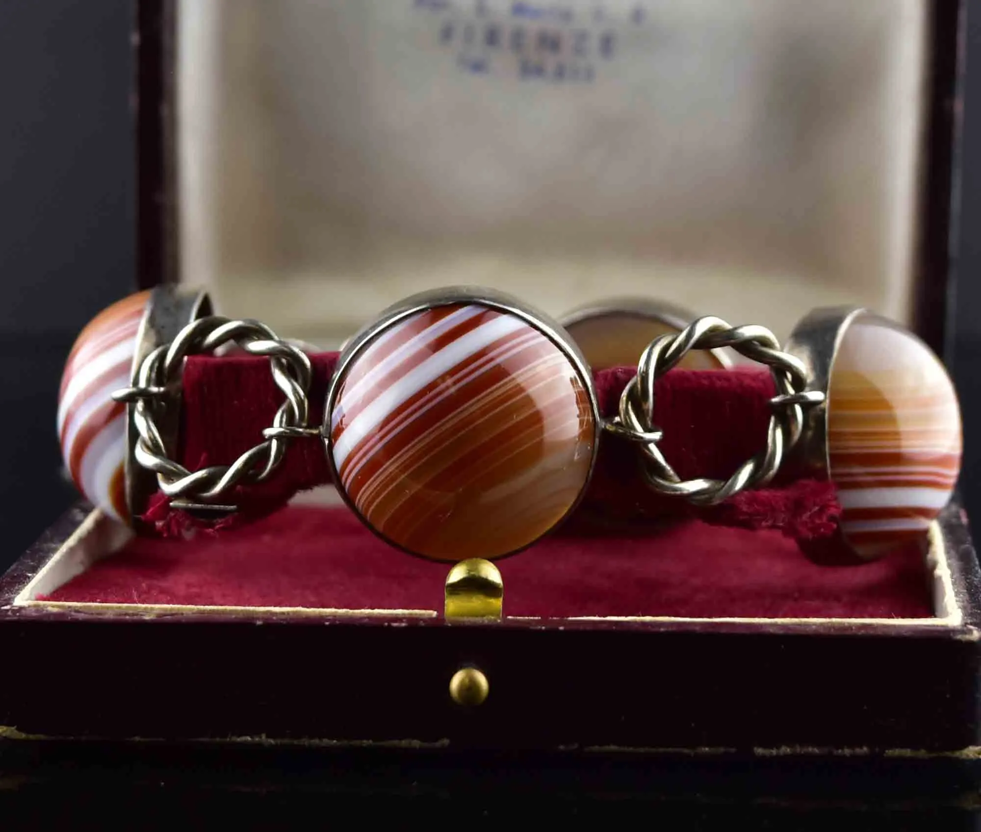 Sterling Silver Scottish Carnelian Banded Agate Bracelet