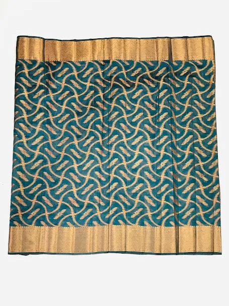 Stunning Teal Green Colored Silk Cotton Saree With Zari Work