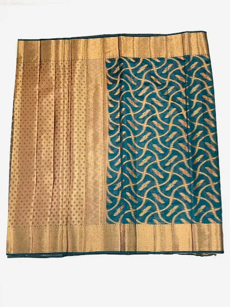 Stunning Teal Green Colored Silk Cotton Saree With Zari Work