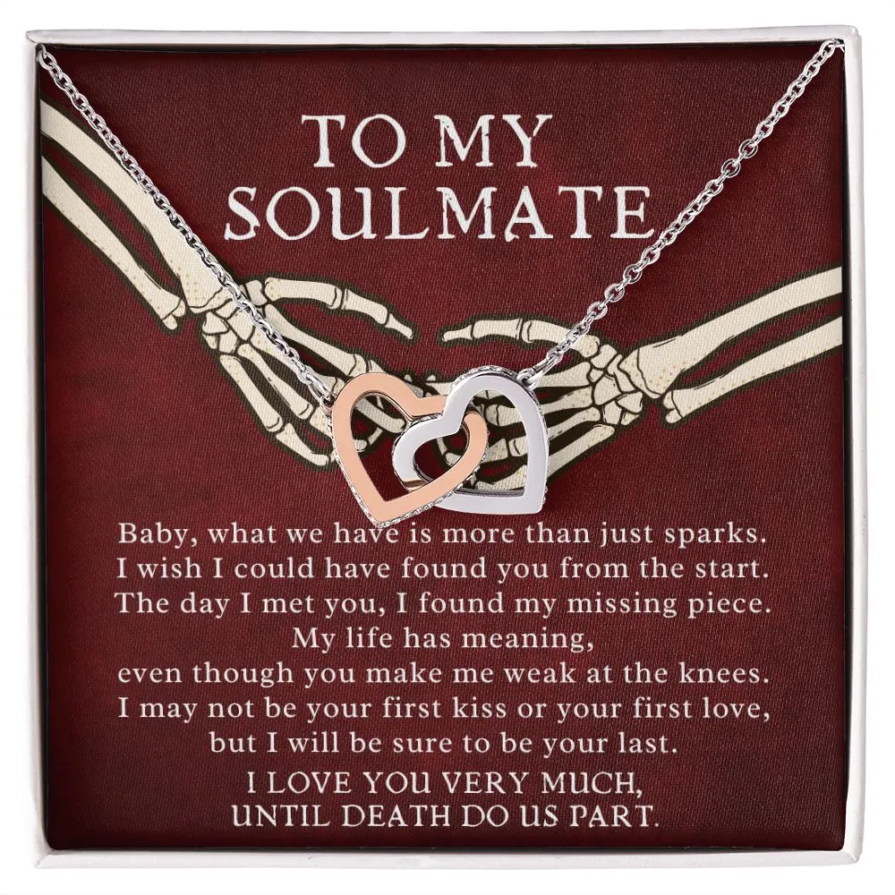 Till Death Do Us Part Skeleton Holding Hands Double Heart Pendant Necklace