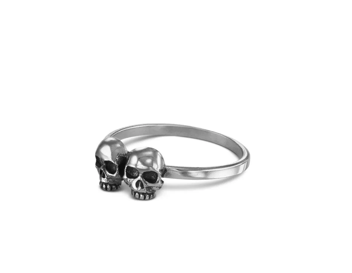 Two Skulls Stacking Ring - Silver