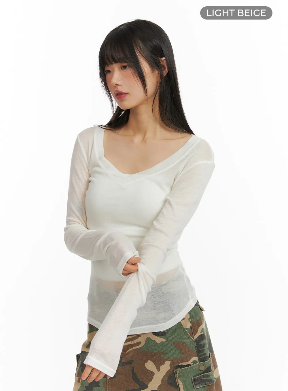 V-Neck Back Cut Out Long Sleeve CM412