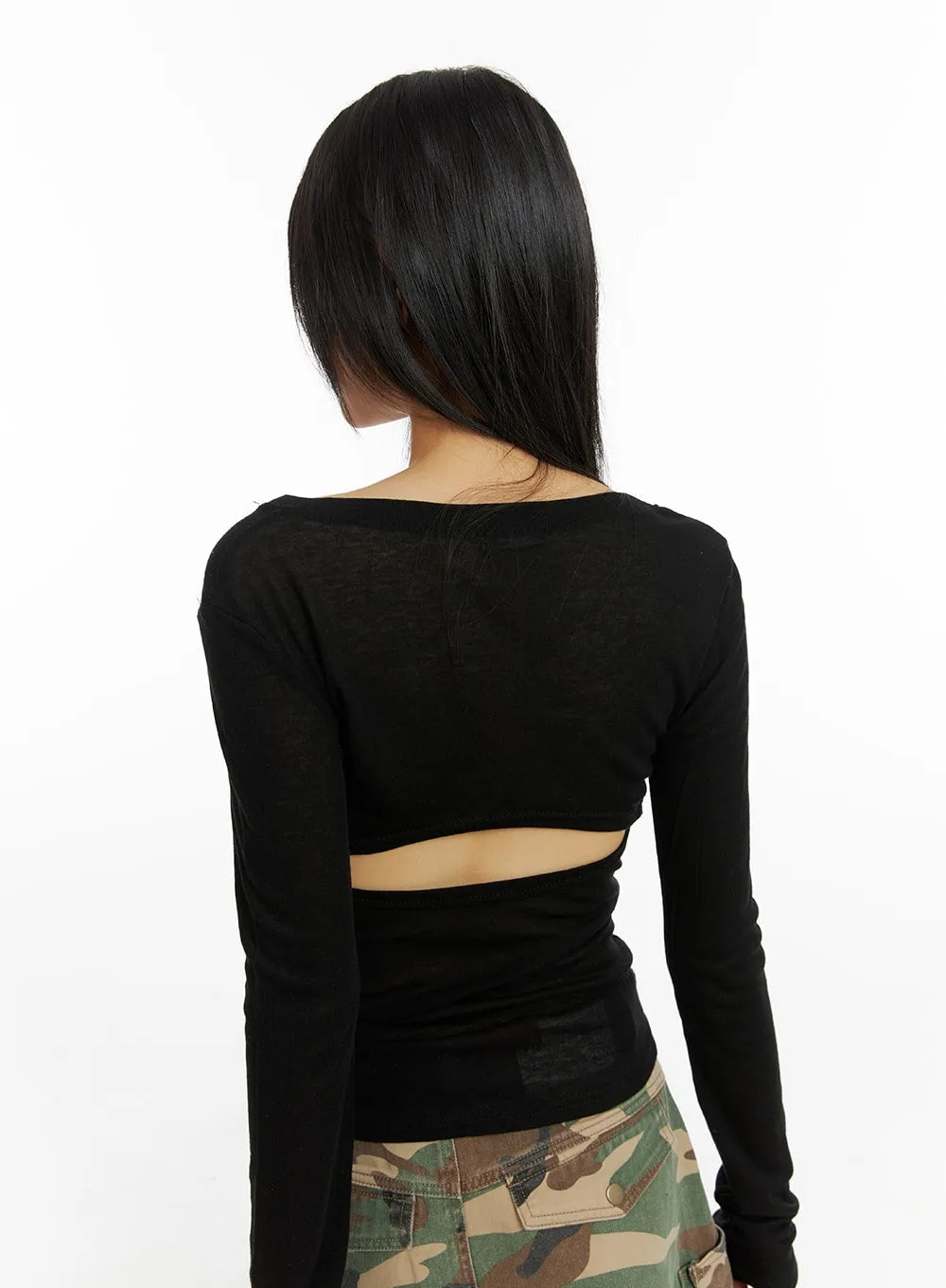 V-Neck Back Cut Out Long Sleeve CM412