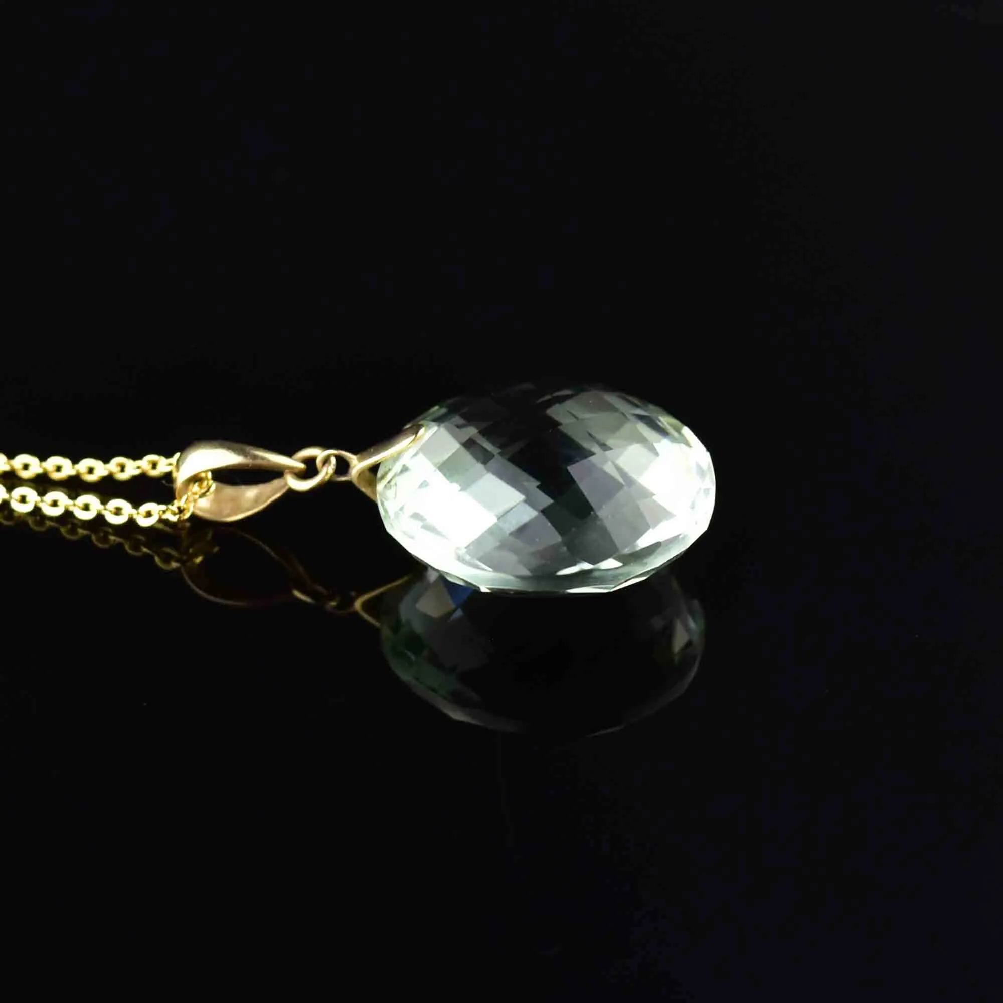 Vintage 14K Gold Green Quartz Pendant Necklace