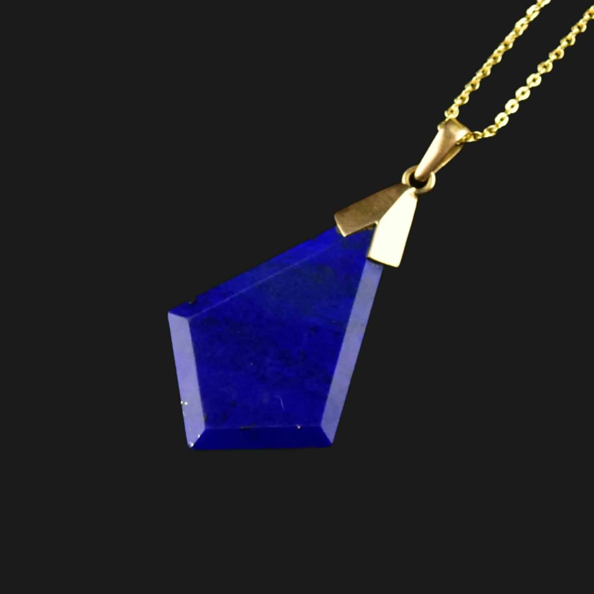 Vintage 14K Gold Lapis Lazuli Pendant Necklace