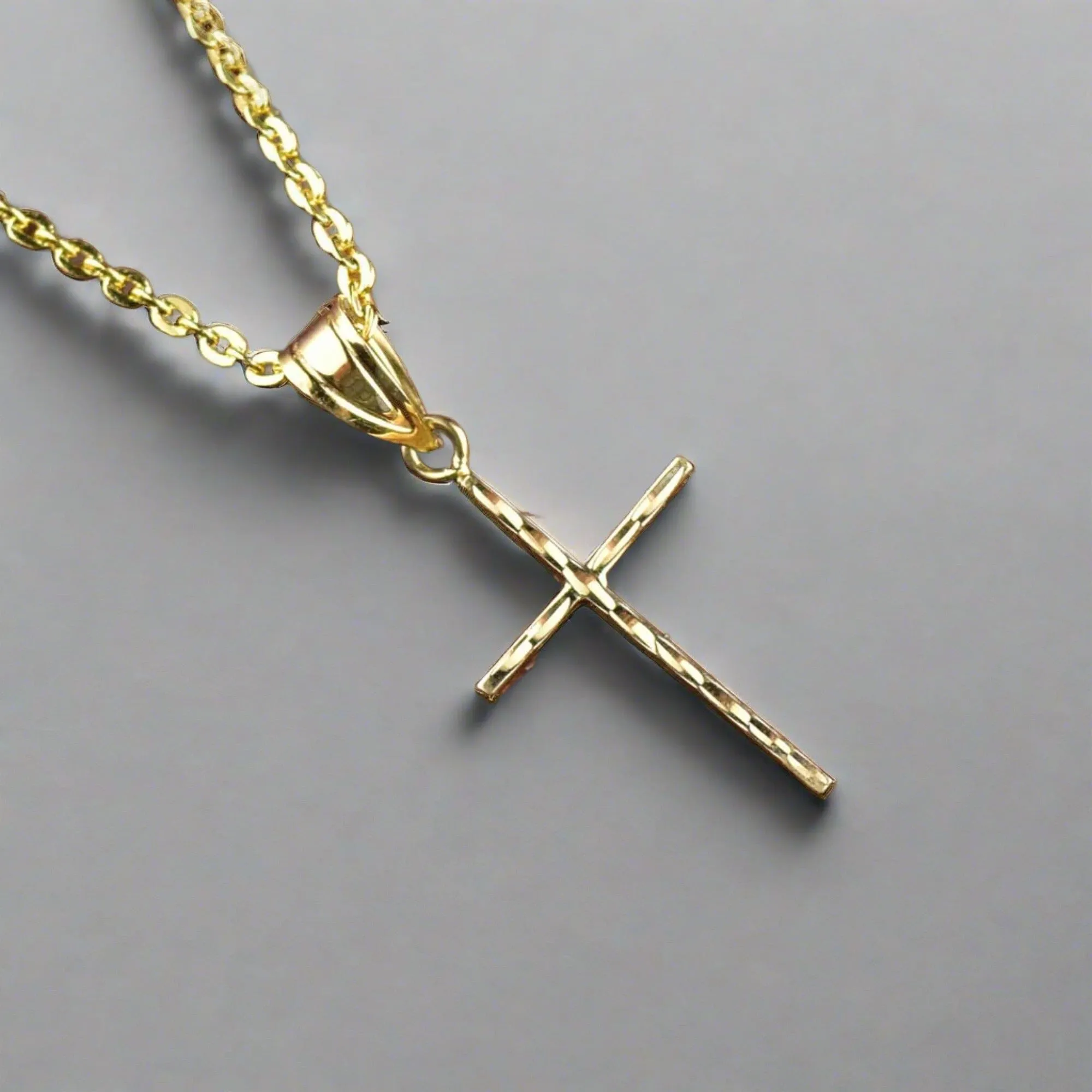 Vintage 14K Solid Gold Cross Pendant Necklace