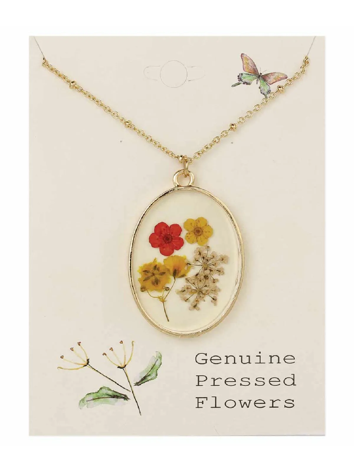 Vintage Oval Pressed Flowers Necklace