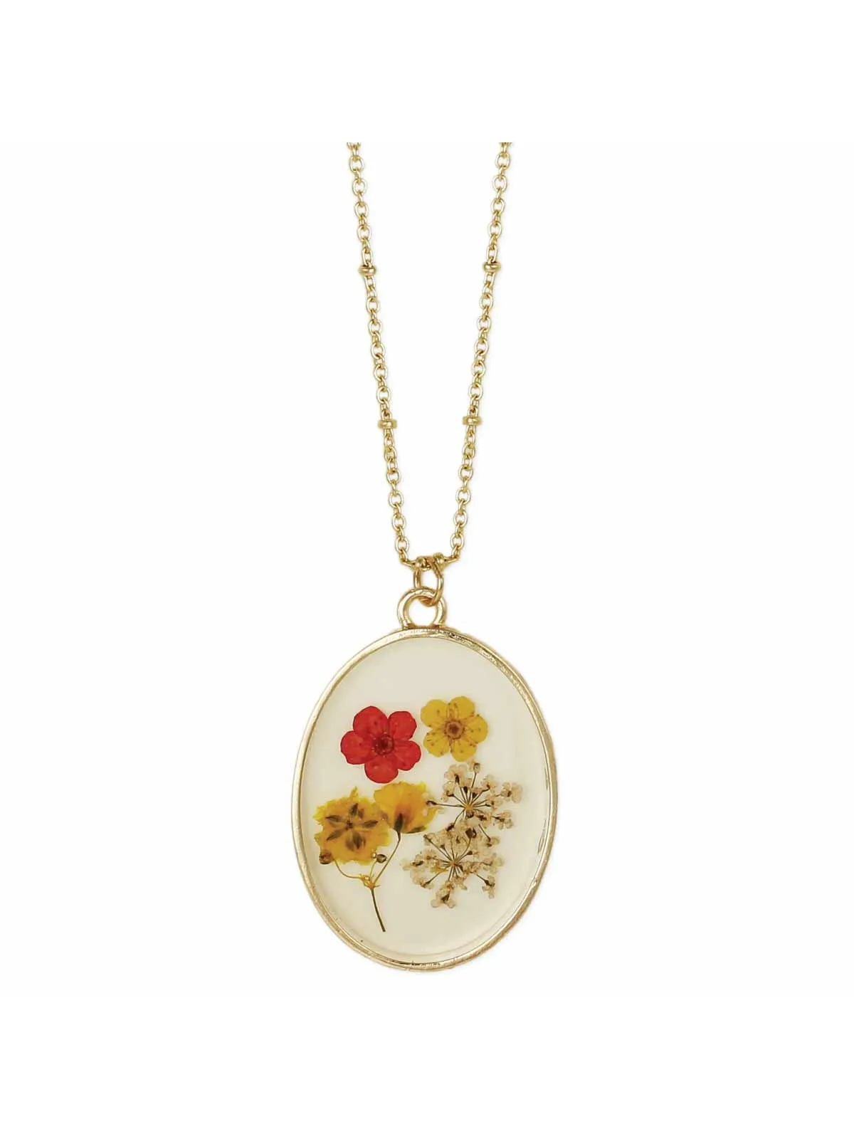 Vintage Oval Pressed Flowers Necklace