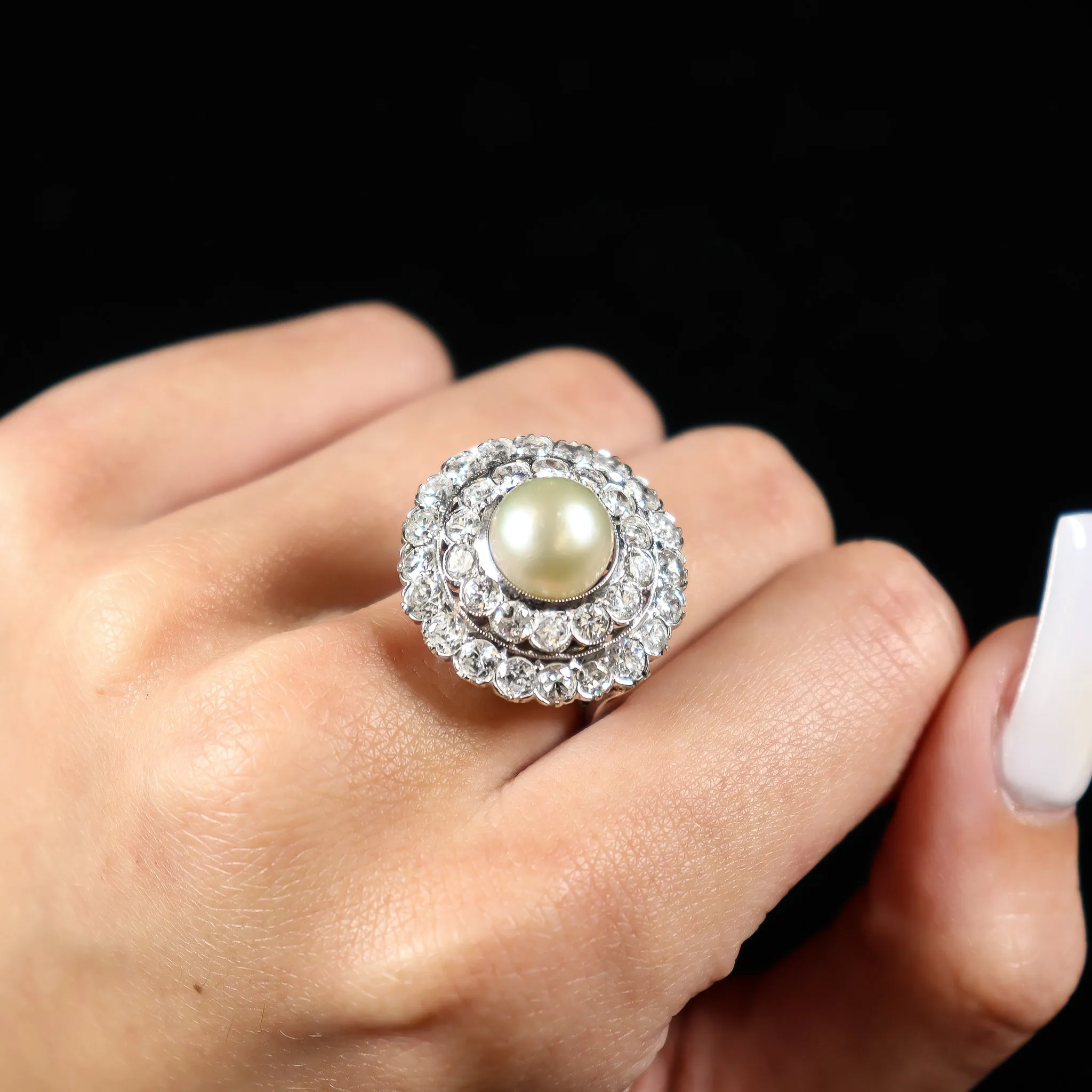 Vintage Pearl 14K White Gold Diamond Ring