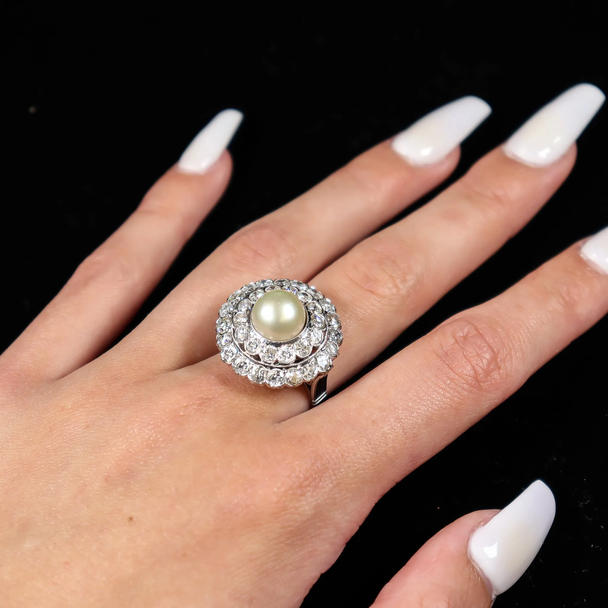 Vintage Pearl 14K White Gold Diamond Ring