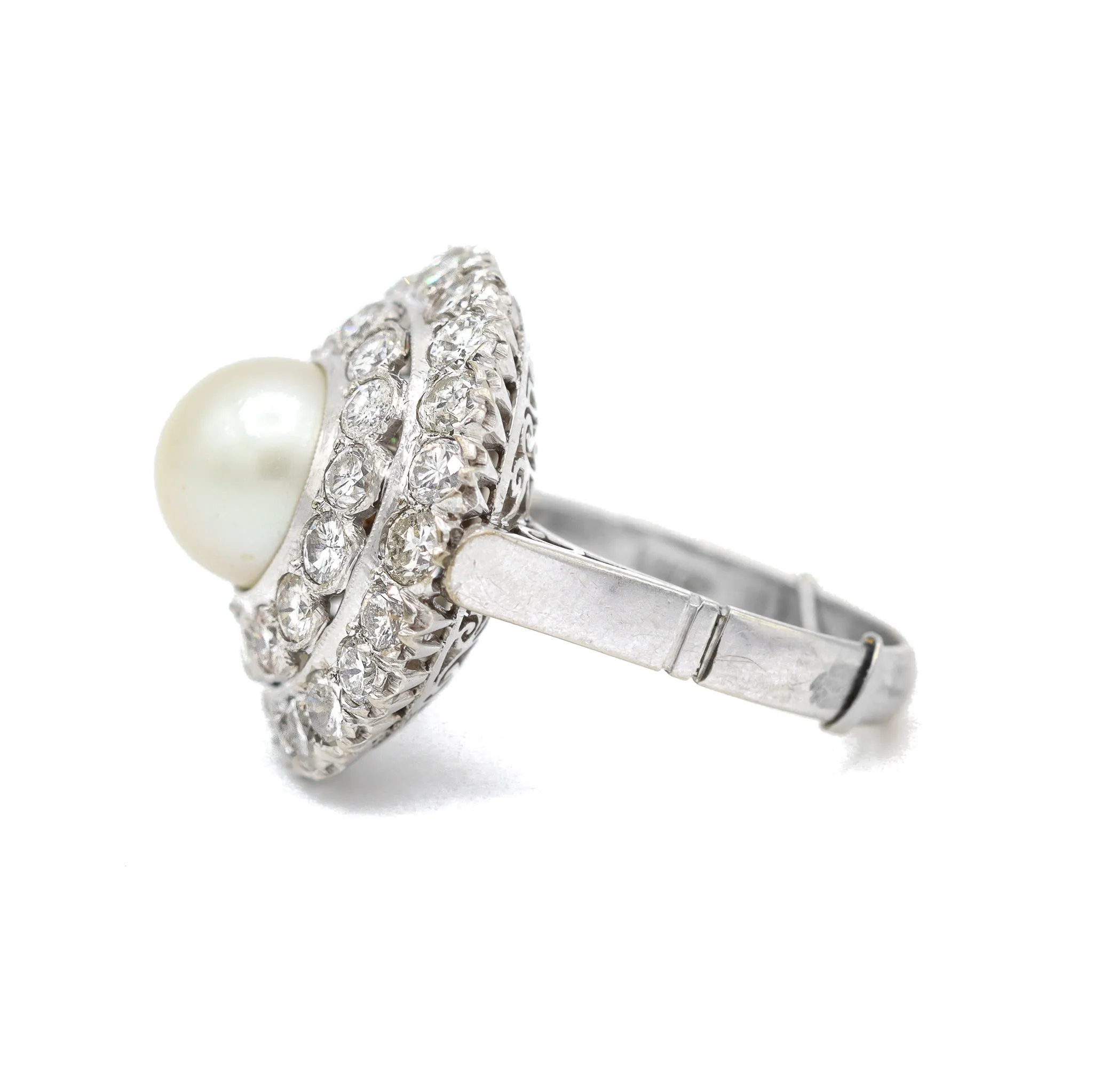 Vintage Pearl 14K White Gold Diamond Ring