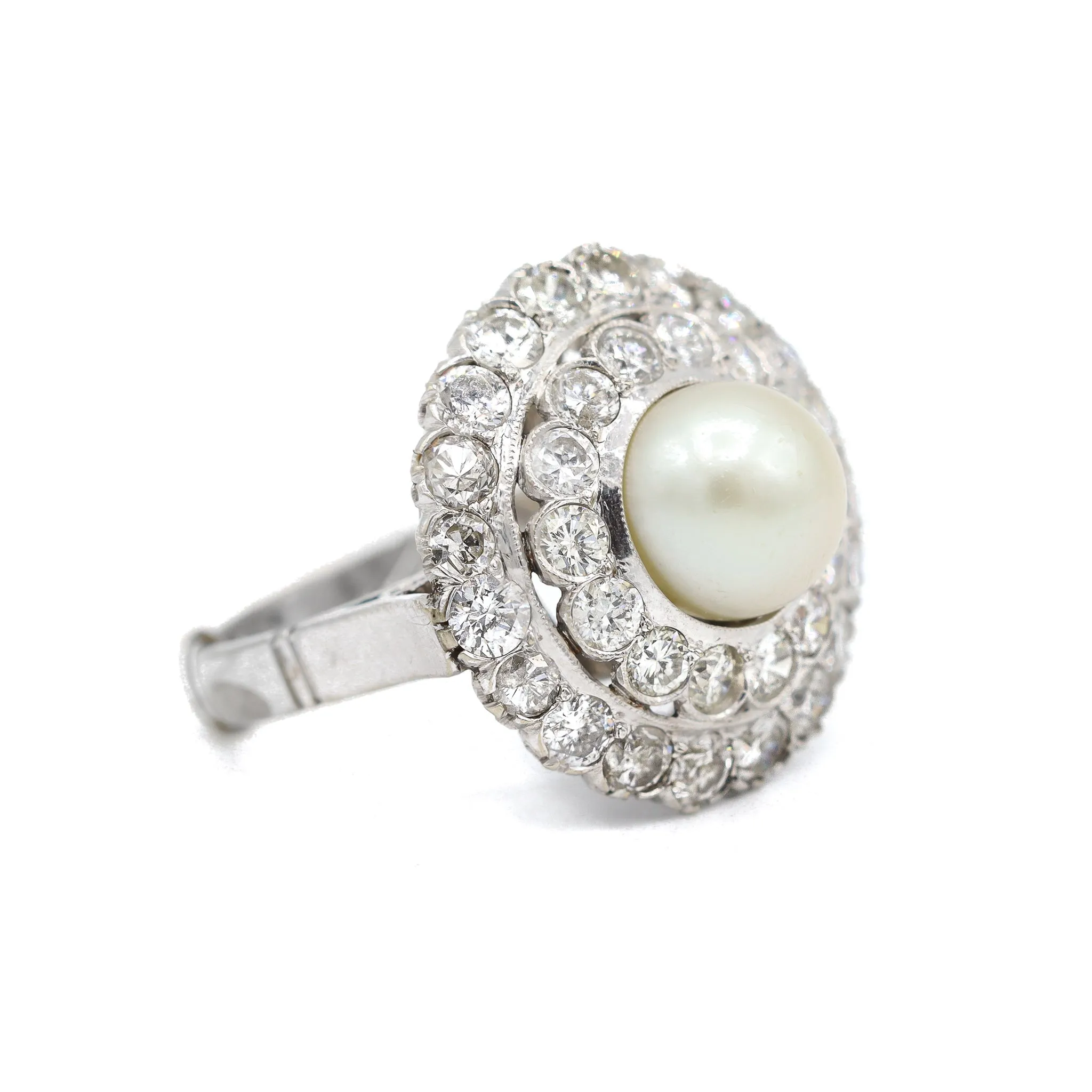 Vintage Pearl 14K White Gold Diamond Ring