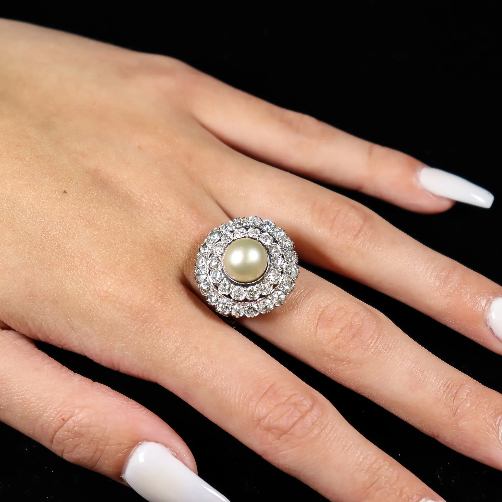 Vintage Pearl 14K White Gold Diamond Ring