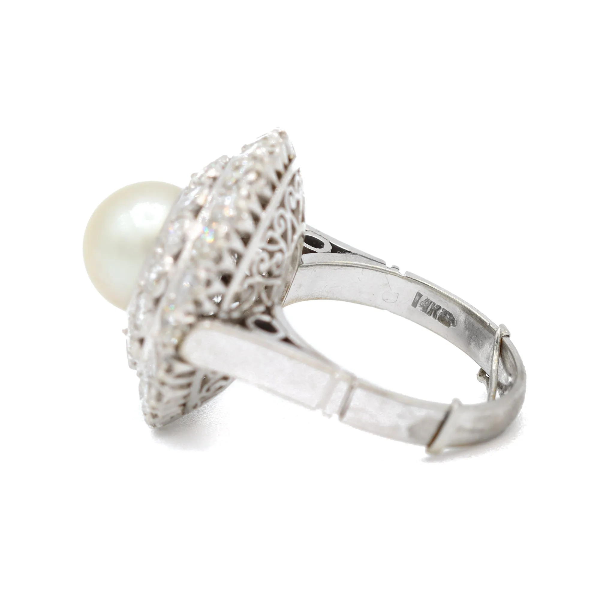 Vintage Pearl 14K White Gold Diamond Ring